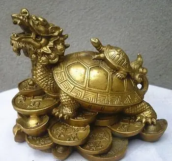 La suerte Chino trabajo hecho a mano de Bronce Fengshui Dragón Tortuga Estatua