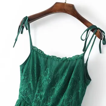 Lanbaiyijia marca de Moda para Mujer Vestido Verde de encaje Sexy de Alta cintura de la Correa de Espagueti vestidos sin Mangas vestido de verano de las mujeres S M L