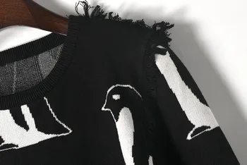 Lanbaiyijia más reciente, Negro, Blanco Penguin Patrón de la Moda de marca suéteres de las Mujeres 