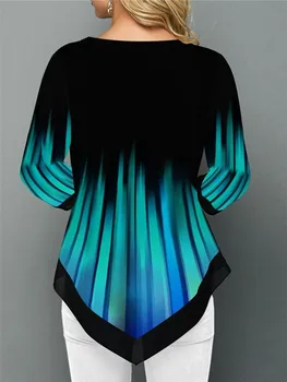Las mujeres Blusa de Camisetas de 2020 Otoño de la Moda de la Raya Irregular Camisa de Manga Larga Casual de Impresión 3D Blusa de Más el Tamaño de Ropa Femenina