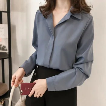 Las mujeres Camisas de Nuevo 2018 Verano de la señora Elegante Camisa de Gasa Blusa Sólido de manga Larga de la oficina de las Damas de la Moda Camisas Tops Femme