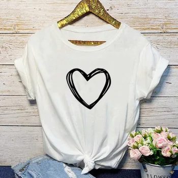 Las Mujeres de la moda Superior y una Blusa Casual de Manga Corta de Amor Impreso O-Cuello Tops Camiseta Blusa Plus Tamaño 4XL Harajuku Camisetas