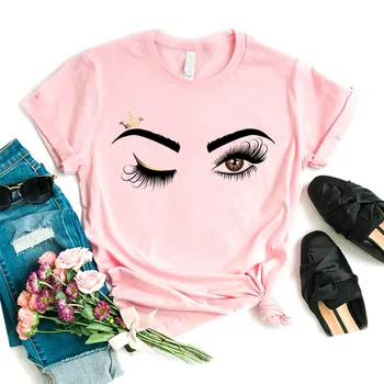 Las mujeres de las Pestañas de color Rosa de Arte camiseta de Chica Camiseta Maquillaje Koszulki Maquillaje Hipster Gráfico de la Camiseta de la Mujer Tumblr T-shirt,la Nave de la Gota