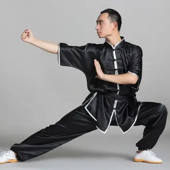 Las Mujeres de los hombres los Muchachos de los Niños de Manga Corta de Taiji ClothesTai Chi Trajes de Wushu de la Prenda Tang Traje de Kung Fu Uniforme de Artes Marciales Top+pantalones Conjunto