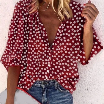 Las mujeres Túnica Camisa 2020 Otoño estampado Floral cuello en V Blusas Y Tops Con Botón de Gran Tamaño de Ropa de Mujer Más el Tamaño 2XL