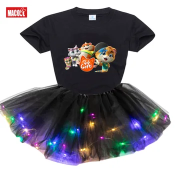Las niñas Conjuntos de Ropa 2020 Camiseta de Verano Vestido de los Niños de los Niños de 4 Cat T-shirt +Vestido de 2 piezas Traje de Tutu Vestido de Luz LED de la fiesta de cumpleaños
