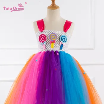 Las niñas de Flores de Caramelo Colorido Tutu Vestido de Fiesta de Bebé Niños Crochet Tul Correa de Niños arco iris Vestidos de Ropa de 2-12 Año Nuevo