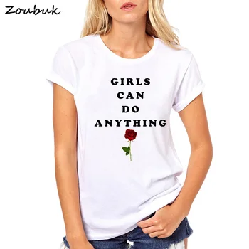 Las niñas Pueden Hacer Algo Divertido camiseta de las mujeres Tumblr Harajuku Mujeres Independientes Lema de la camiseta de ulzzang tops camiseta