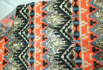 LASUI Irregular patrón geométrico de lentejuelas bordado de malla de tela de encaje vestido de gala de la etapa de rendimiento de las telas de la ropa de BRICOLAJE W0069