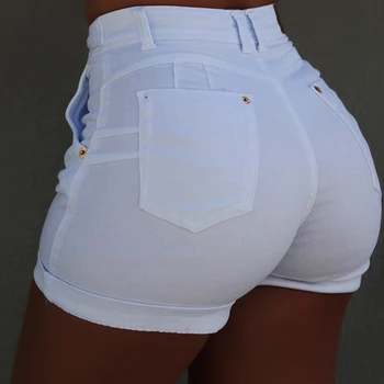 Lazo de la Cintura de pantalones de Mezclilla de 2019 Nuevo Diseño pantalones Cortos de Verano talle Alto bragueta con Botón Llanura Casual Plus Tamaño 5XL de pantalones de Mezclilla dama Hotpants