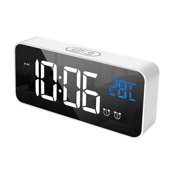 LED de Alarma del Reloj de la Casa de Dormitorio, Sala de estar Recargable de la Cabecera de la Música del Reloj de Espejo de Sonido Activado Reloj