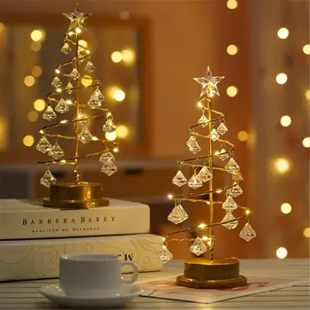 LED de Cristal de Diamante de Árbol de Navidad la Noche la Luz de la Batería Powered Decoración de Hadas de la Lámpara de Regalos de Navidad para el Dormitorio de la Sala de Mesa