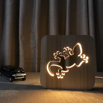 LED Decorativa Gecko Pie tiene Forma de lagartija de Madera de la Luz de la Lámpara USB Operado el estado de Ánimo de la Lámpara 3D Luminaria Bebé de la Noche de la Lámpara de Regalo de Cumpleaños de Dormitorio