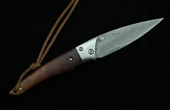 LEMIFSHE cuchillo plegable VG10 Damasco hoja de acero + madera de sándalo rojo de la manija de acampar al aire libre la supervivencia de la cocina de la fruta de la EDC herramienta cuchillo