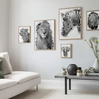León Cebra Elefante Oso, Leopardo Nórdicos Posters Y Impresiones De Arte Moderno De La Pared De La Lona De Pintura De Imágenes De La Pared Para Vivir Decoración De La Habitación