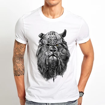 León Viking divertida camiseta de los hombres de verano nuevo blanco casual homme fresco unisex camiseta de streetwear