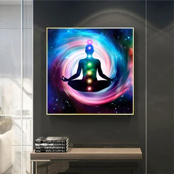 Lienzo de Pintura de Arte de Afiches Impresiones Indios Buda Meditación 7 Chakra Yoga, Deporte, Arte de la Pared para la Sala de estar del Dormitorio de la Decoración casera