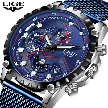 LIGE 2020 la parte Superior de la Marca de Cuarzo Reloj para Hombre de Lujo del Deporte-Reloj Cronógrafo Impermeable de los Relojes de los Hombres del Ejército de Fecha reloj de Pulsera часы мужские