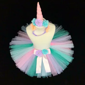 Lindo Bebé Unicornio Faldas de las Niñas Pastel de Tul Faldas Tutu de Ballet Pettiskirts con Flor Hairbow los Niños de la Fiesta de Cumpleaños Traje de Falda