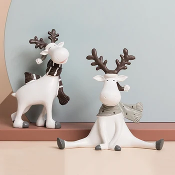 Lindo Ciervo Figuritas Elk Modelo De Resina De Animales Estatua De Artesanía Lindo Mascotas De Los Niños De Regalo Hogar Decoración De Mesa Sala De Estar Decoración De La Navidad