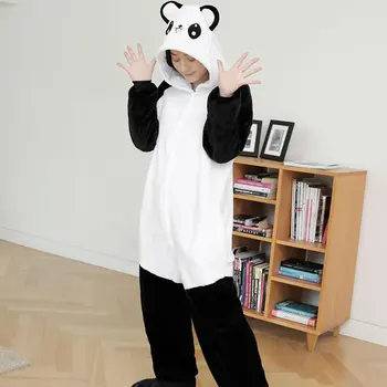Lindo De La Historieta Kigurumi Panda Pijama De Manga Larga Con Capucha Enterizo De Las Mujeres Adultas De Los Animales De Halloween, De Navidad, Ropa De Dormir