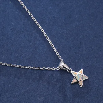 Lindo Estrella de Cinco puntas Colgante Blanco Azul Ópalo de Collares Para las Mujeres 925 de Plata de la Piedra Boho de la Joyería de Moda Collar de estrella de cinco puntas