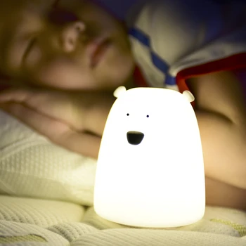 Lindo Oso de Luz de Noche LED Decoracion Lámpara De Noche Ddormitorio Bebé Niños de la Lámpara de la Mesita de Silicona de Tacto Sensor de Control de Grifo