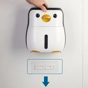 Lindo Pingüino Contenedor de Papel Papel Higiénico Titular Montado en la Pared de una Caja de pañuelos Estante X6HC