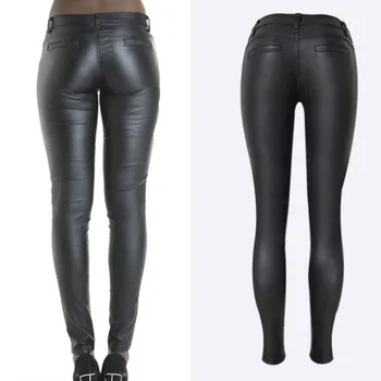 LOGAMI de Imitación de Cuero Pantalones de las Mujeres de Lápiz de Cuero de la PU Pantalones Sexy Slim para Mujer Pantalones Negros