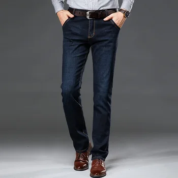 Los hombres Classic Basic Jeans Casual de Negocios Elástica Slim Fit jeans Pantalones Masculinos de la Marca de Pantalones Negro Azul
