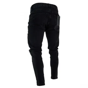 Los Hombres de la moda de Ripped Jeans Biker de streetwear Slim Denim Pantalones Elástico Skinny en Destruidos Hip hop Zip Jeans negros 2019 Pantalones Casuales