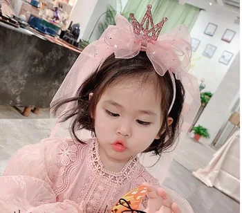 Los Niños coreanos del Cabello Arco de Encaje de Tul de Diadema de la Princesa de la Corona Velo Lindo Bebé Niña de los Sombreros de la Fotografía
