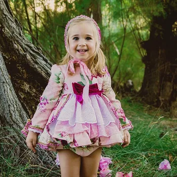 Los niños de Cumpleaños de la Boda Vestidos de Niña de Manga Larga Vestido de flores de los Niños españoles Boutique de Ropa de Bebé vestimentas de color de la Boda Vestidos de Fiesta