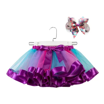 Los niños de la gasa del arco iris de la princesa de ballet pettiskirt mostrar la falda de la falda de TUTU falda + arco horquilla accesorios para el cabello set exquisito S4