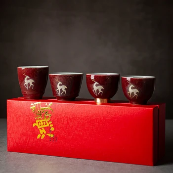 LUWU tazas de té de cerámica set de 4 tazas de ciervo chino de kung fu de los juegos de la copa cristalería