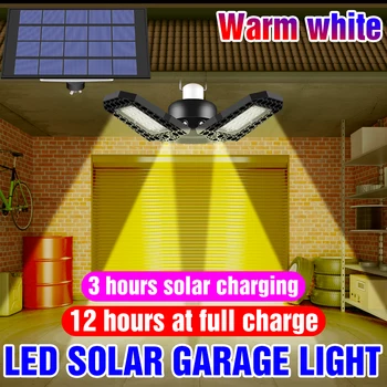 Luz Accionada Solar de la Pared de Luz al aire libre Impermeable de la Energía Solar de la Lámpara Bombilla de 60W 80W Garaje de la Lámpara LED Portátil Patio de Luces de Camping