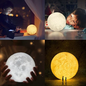Luz de Noche LED Impresión 3D de la Luna de la Lámpara a Batería Cambio de Color 3D Toque de Luz de la Lámpara de la Luna de los Niños de las Luces de la Noche de la Lámpara para el Hogar