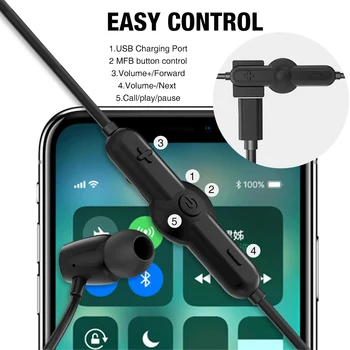 LYMOC Q5 Bluetooth Auriculares Deporte de Auriculares Inalámbricos de 48 horas, tiempo de Conversación banda para el cuello Auriculares Estéreo Running para iPhone Xiaomi Huawei