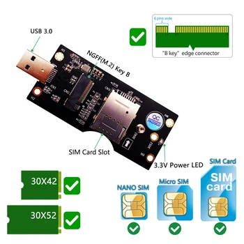 M. 2 NGFF Clave B a USB 3.0 Adaptador Convertidor de Tarjeta de Expansión con Tarjetas SIM de 8 pines Coche de la Ranura de 3G/4G/5G