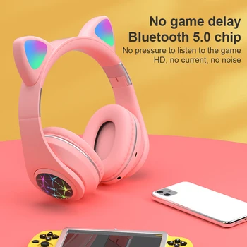 M2 Inalámbrica Bluetooth 5.0 Gato Oreja los Auriculares Con LED de Luz de Flash Modo de Uso de Emparejamiento Bluetooth Aux / TF / 3,5 mm Jack de Audio