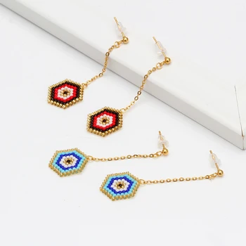 MAL de OJO Miyuki Aretes de Oro de Color de Acero Inoxidable Azul Rojo turco Ojos Pendientes de la Joyería de la Moda para las Mujeres de las Señoras de EY6443