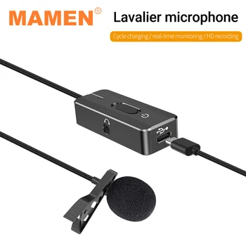 MAMEN DT2 6m+1m Micrófono de Solapa Con Monitoreo en tiempo Real Incorporado en la Batería Para los Teléfonos de las Cámaras de los Equipos de Grabación de Micrófono