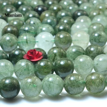 Mamiam Natural+ Verde Rutilated de Cuarzo Bolas de 6-10 mm Liso Suelto de Piedra Bricolaje Pulsera del Collar de la Joyería de la piedra preciosa de Diseño