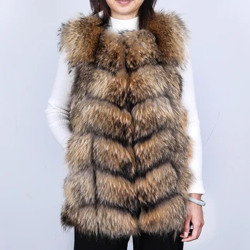 MAOMAOKONG nuevo chaleco de piel de mapache, cálido otoño e invierno de las mujeres