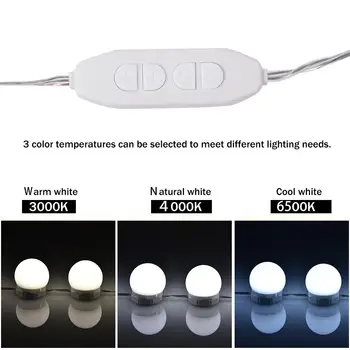 Maquillaje Espejo de 10 LED de la Luz de Bulbo Dimmable Cosmética Luz Usb de la Vanidad de la Lámpara de Pared Con Adhesivo Para tocador