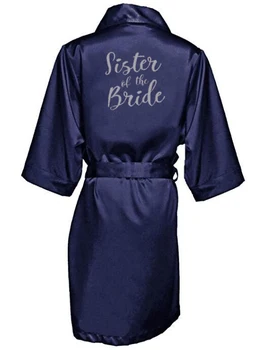 Marina túnica azul de plata de la letra kimono pijamas de satén de la boda traje de dama de honor de la hermana de la madre de la novia batas