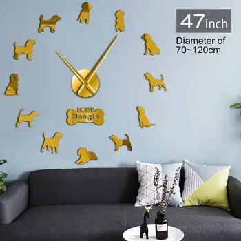 Marshall Beagle Retrato de gran tamaño 3D DIY Reloj de Pared Para los Amantes del Perro de Cuarzo de Acrílico del Espejo de la etiqueta Engomada de la Batería Operada reloj Reloj