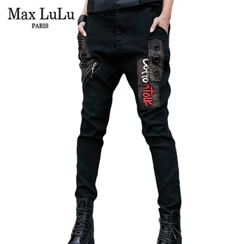 Max LuLu Primavera Estilo Coreano De Chicas Punk Harén Pantalones De Las Mujeres Del Bordado Negro Jeans De Mujer, Ropa De Mujer, Pantalones De Mezclilla Talla Plus