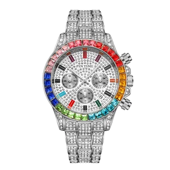 Mayorista De Las Mujeres De Los Hombres Relojes De Lujo Diseñador Negro Arco Iris Completo De Diamante Helado Relojes De Todo Trabajo De Dial Del Cronógrafo Reloj De Pulsera De Reloj