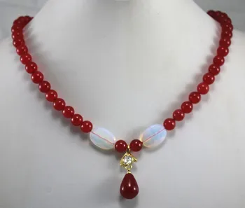 Mayorista de nuevo diseño rojo 8mm collar de Jade +gota de agua de Jade cristal plateado colgante de joyería de moda